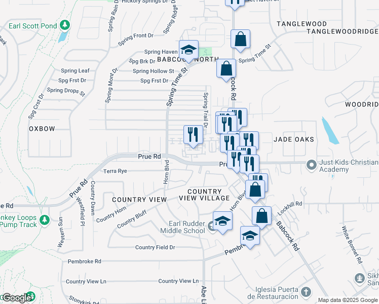 map of restaurants, bars, coffee shops, grocery stores, and more near 6725 Biscay Harbor in San Antonio