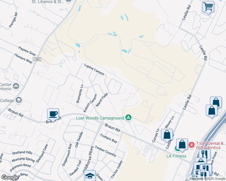 map of restaurants, bars, coffee shops, grocery stores, and more near 11002 Chicory Field in Helotes