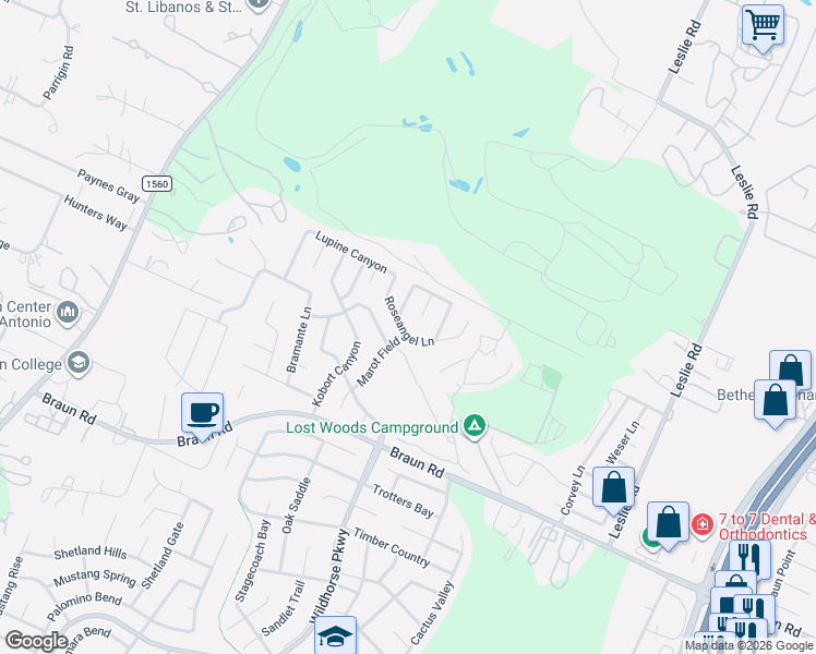 map of restaurants, bars, coffee shops, grocery stores, and more near 11002 Chicory Field in Helotes
