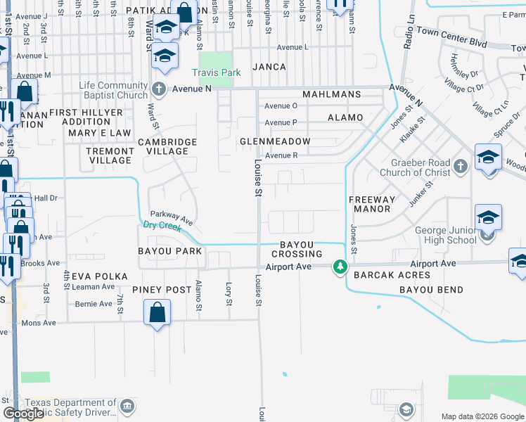 map of restaurants, bars, coffee shops, grocery stores, and more near 2114 Fallen Reed Road in Rosenberg