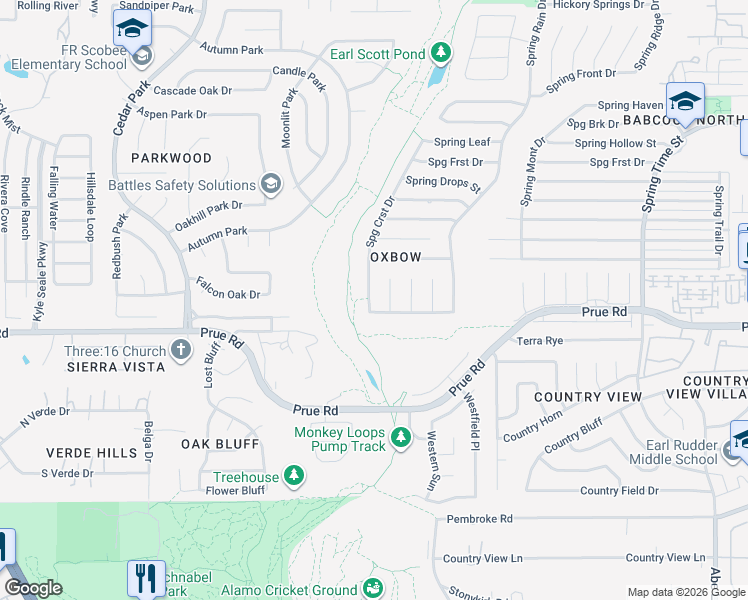 map of restaurants, bars, coffee shops, grocery stores, and more near 11211 Spring Crest in San Antonio