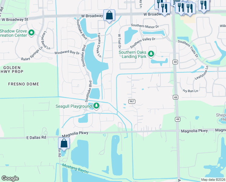 map of restaurants, bars, coffee shops, grocery stores, and more near 3423 Ashton Springs Lane in Pearland