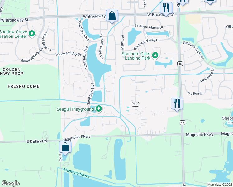 map of restaurants, bars, coffee shops, grocery stores, and more near 3423 Ashton Springs Lane in Pearland