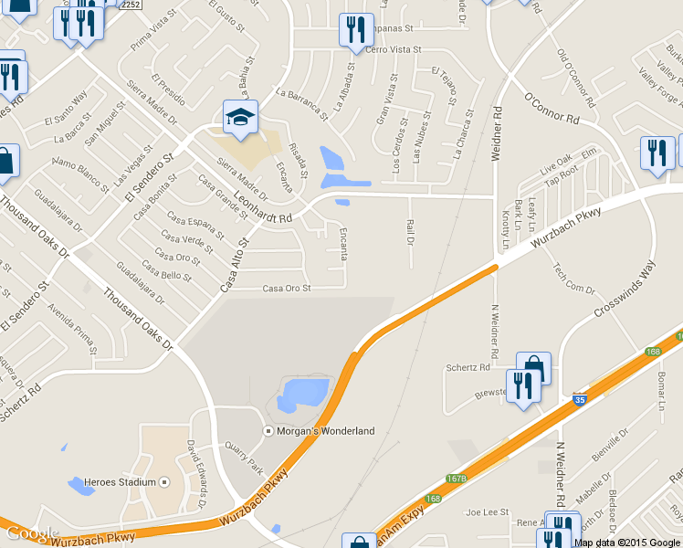 map of restaurants, bars, coffee shops, grocery stores, and more near 5122 Casa Corte Street in San Antonio