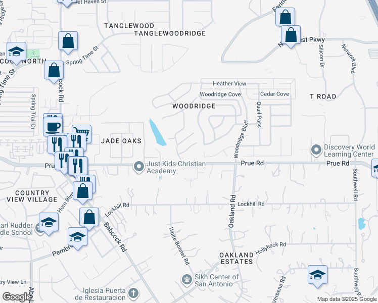 map of restaurants, bars, coffee shops, grocery stores, and more near 6026 Woodway Court in San Antonio