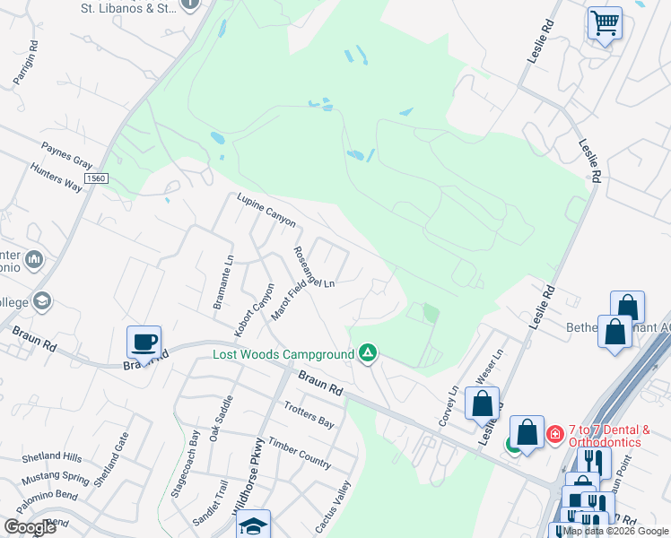 map of restaurants, bars, coffee shops, grocery stores, and more near 11002 Chicory Field in Helotes