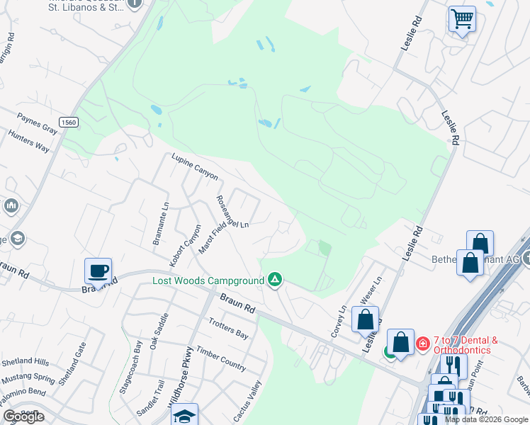 map of restaurants, bars, coffee shops, grocery stores, and more near 10123 Roseangel Lane in Helotes