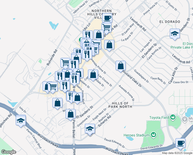 map of restaurants, bars, coffee shops, grocery stores, and more near 4319 Stockdale Street in San Antonio