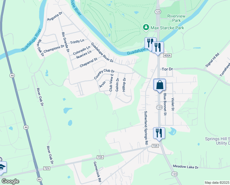 map of restaurants, bars, coffee shops, grocery stores, and more near 248 Galvin Drive in Seguin