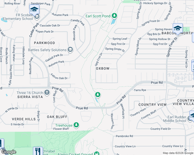map of restaurants, bars, coffee shops, grocery stores, and more near 11211 Spring Crest in San Antonio