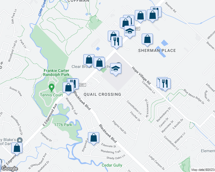 map of restaurants, bars, coffee shops, grocery stores, and more near 5000 Watkins Way in Friendswood