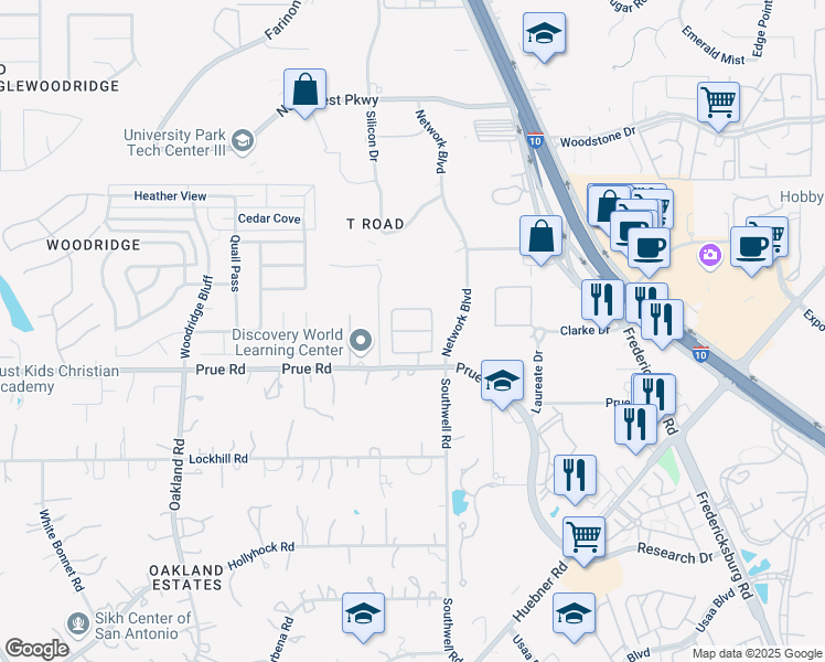 map of restaurants, bars, coffee shops, grocery stores, and more near 5331 Auburn Way in San Antonio