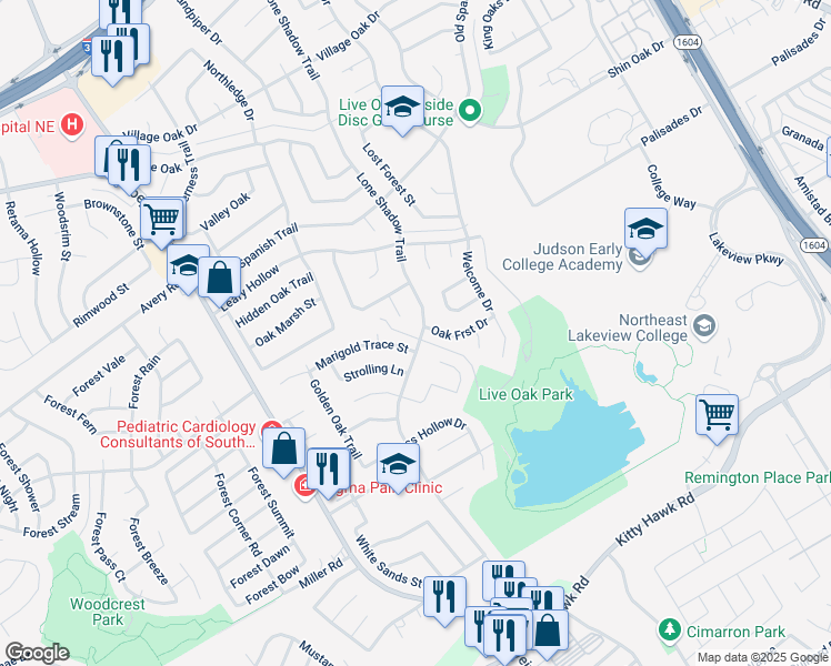 map of restaurants, bars, coffee shops, grocery stores, and more near 8151 Dry Canyon Trail in Live Oak