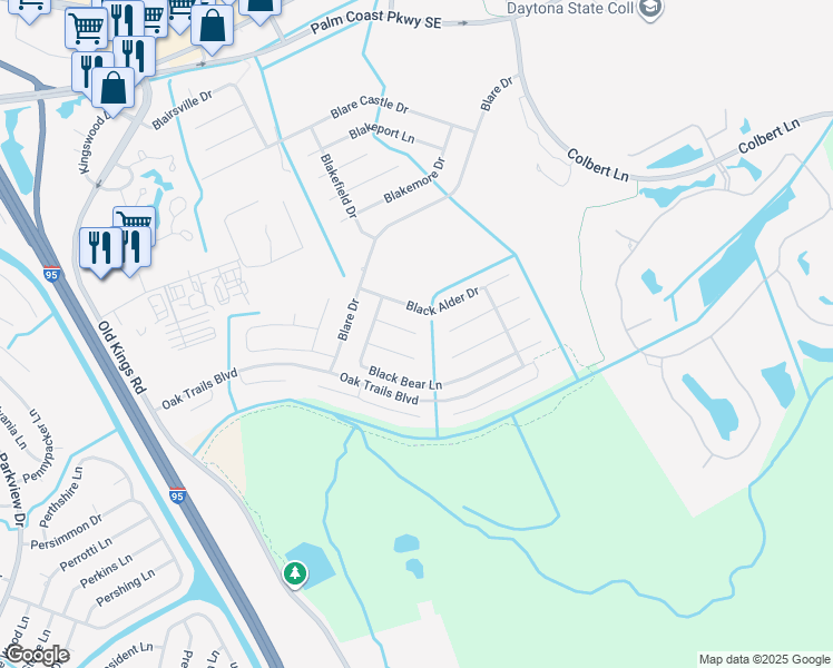 map of restaurants, bars, coffee shops, grocery stores, and more near 22 Blackwell Place in Palm Coast