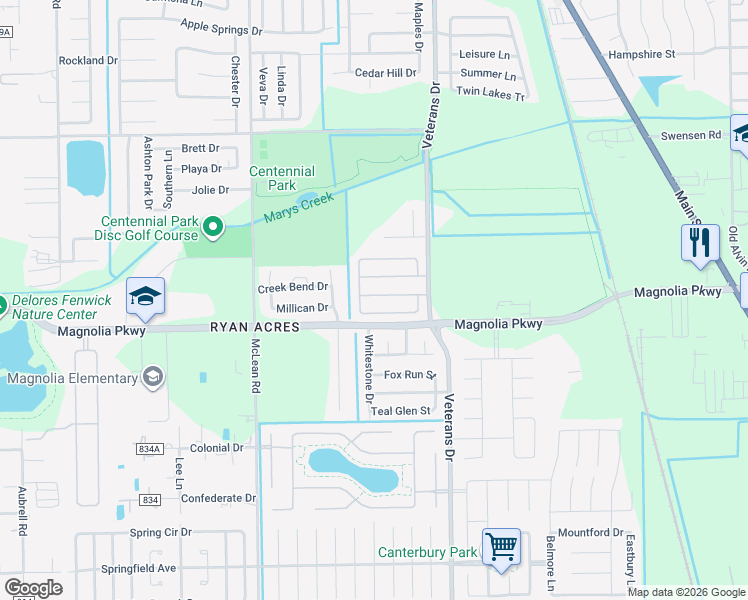 map of restaurants, bars, coffee shops, grocery stores, and more near 4606 Magnolia Pines Drive in Pearland