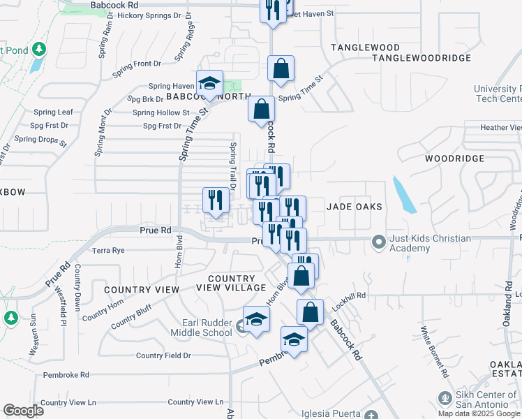 map of restaurants, bars, coffee shops, grocery stores, and more near 6422 Babcock Road in San Antonio