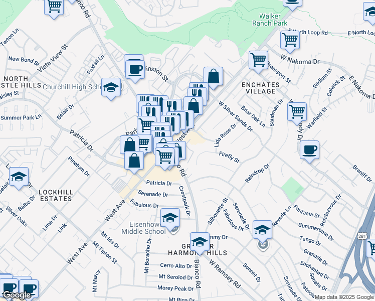map of restaurants, bars, coffee shops, grocery stores, and more near 11722 West Avenue in San Antonio