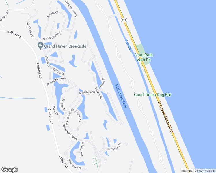 map of restaurants, bars, coffee shops, grocery stores, and more near 69 Front Street in Palm Coast