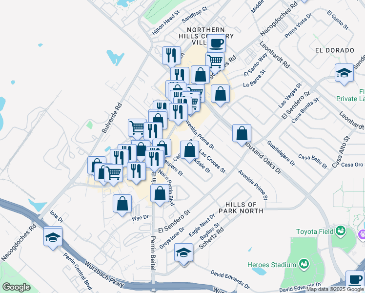 map of restaurants, bars, coffee shops, grocery stores, and more near 11802 Perrin Beitel Road in San Antonio