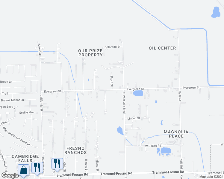 map of restaurants, bars, coffee shops, grocery stores, and more near 2428 Front Street in Fresno