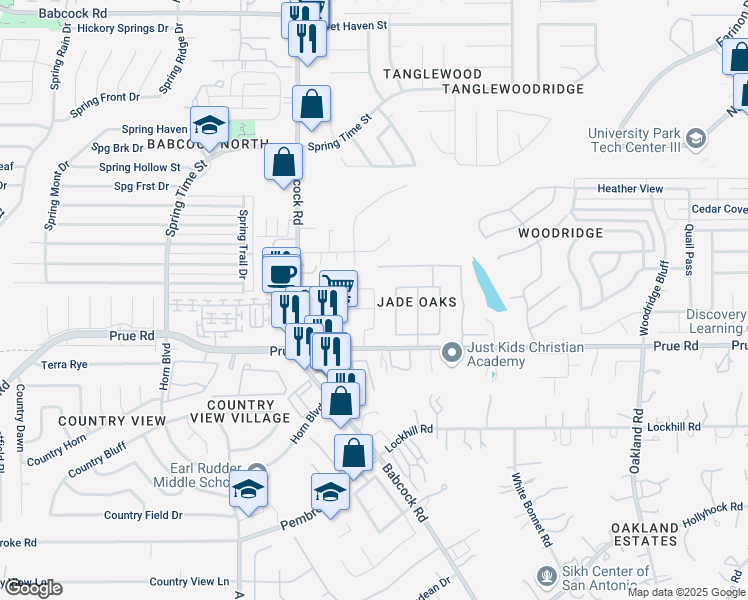 map of restaurants, bars, coffee shops, grocery stores, and more near 11251 Jade Spring in San Antonio