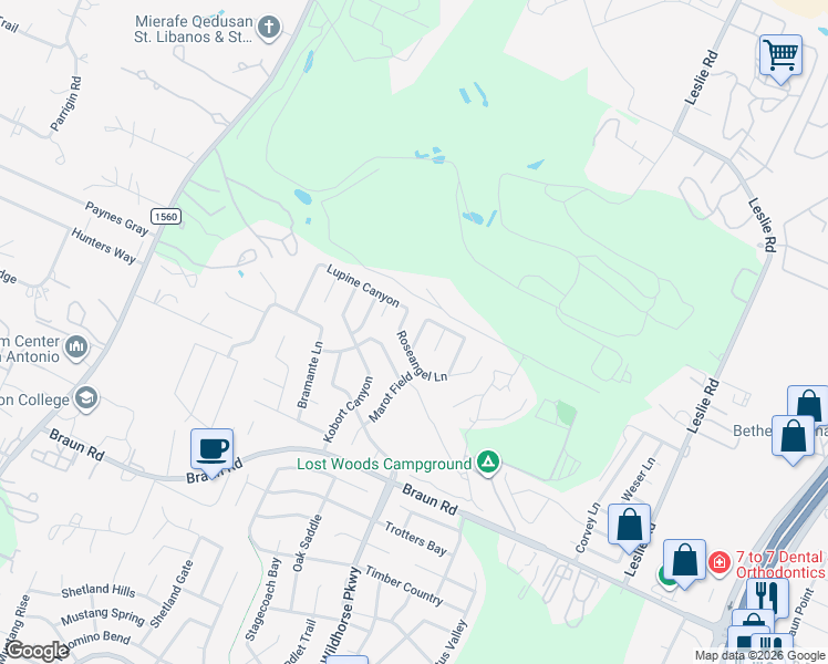 map of restaurants, bars, coffee shops, grocery stores, and more near 10251 Huisache Field in Helotes
