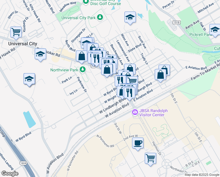 map of restaurants, bars, coffee shops, grocery stores, and more near 209 West Langley Boulevard in Universal City