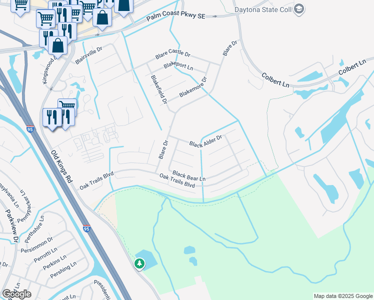 map of restaurants, bars, coffee shops, grocery stores, and more near 13 Blackwell Place in Palm Coast