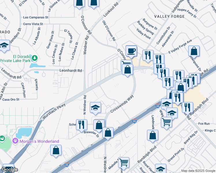 map of restaurants, bars, coffee shops, grocery stores, and more near 11826 Tech Com Drive in San Antonio