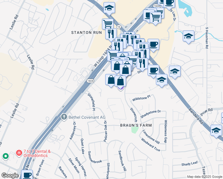map of restaurants, bars, coffee shops, grocery stores, and more near 11781 Bandera Rd in San Antonio