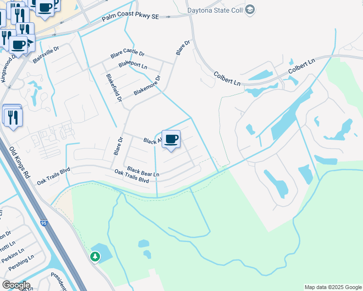 map of restaurants, bars, coffee shops, grocery stores, and more near 1 Blackberry Place in Palm Coast