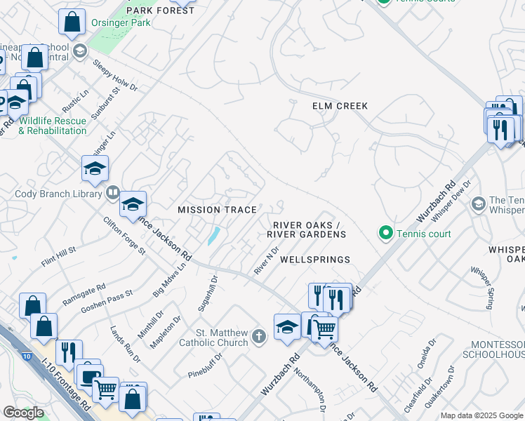 map of restaurants, bars, coffee shops, grocery stores, and more near 11146 Vance Jackson Road in San Antonio
