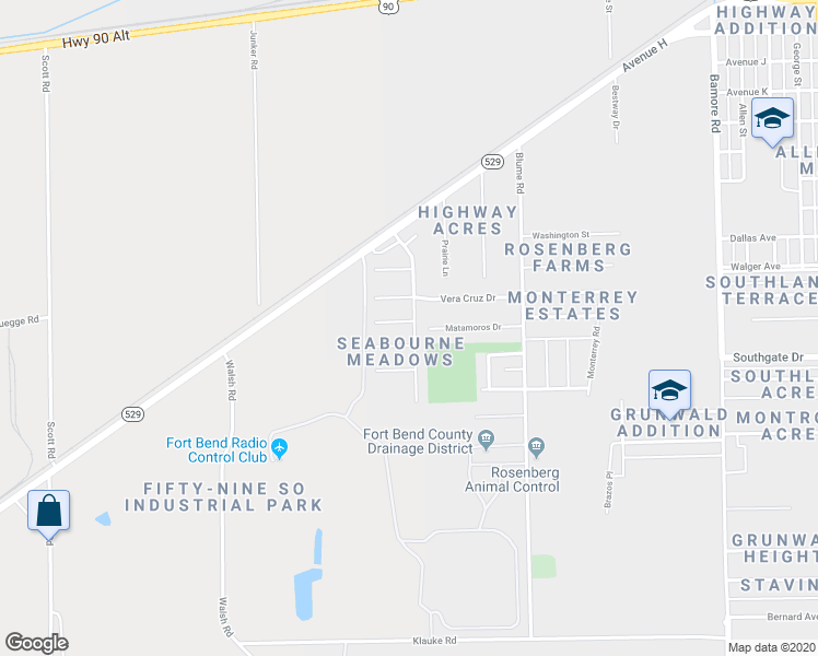 map of restaurants, bars, coffee shops, grocery stores, and more near 1003 Junction Court in Rosenberg