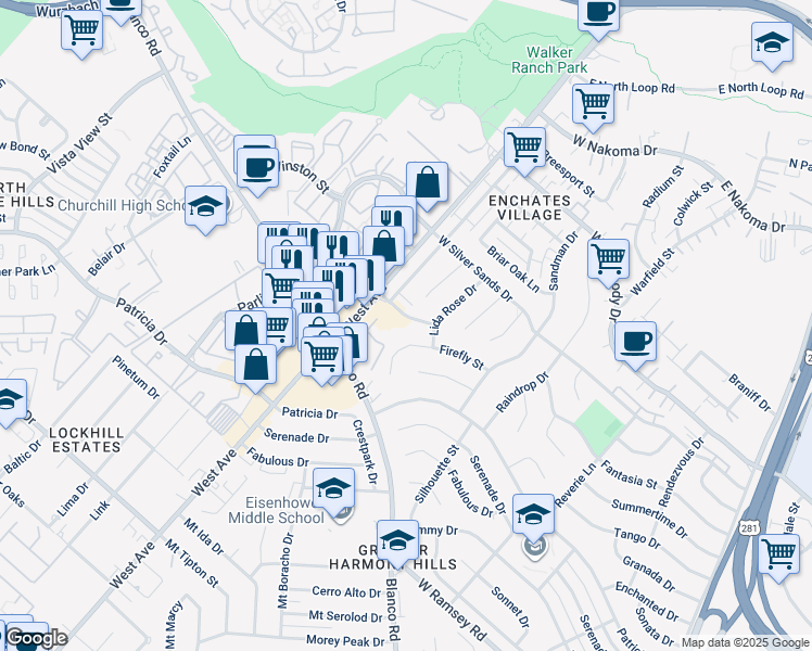 map of restaurants, bars, coffee shops, grocery stores, and more near 828 Afterglow Street in San Antonio