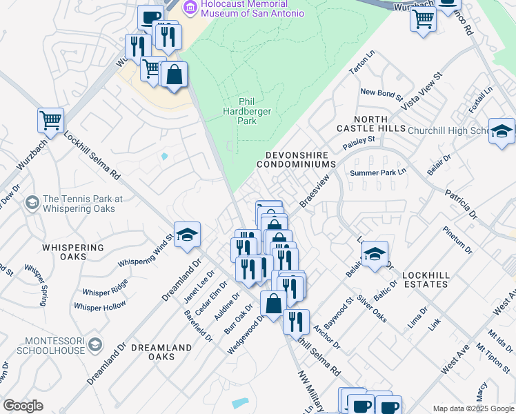 map of restaurants, bars, coffee shops, grocery stores, and more near in San Antonio