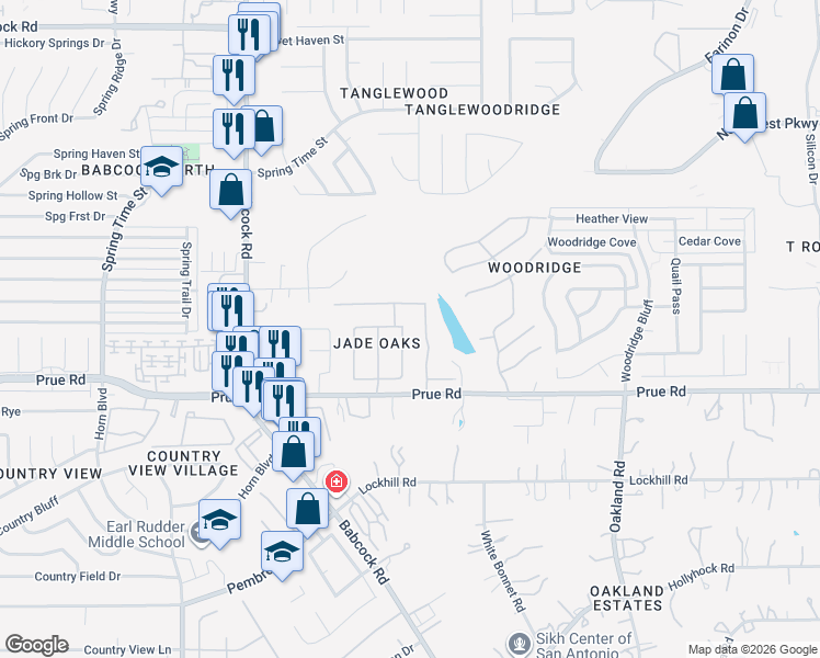 map of restaurants, bars, coffee shops, grocery stores, and more near 11246 Jade Green in San Antonio