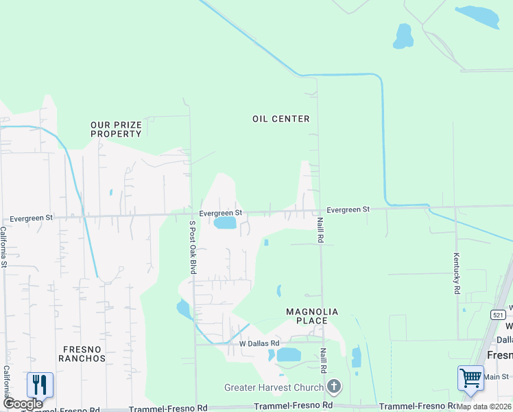 map of restaurants, bars, coffee shops, grocery stores, and more near 828 Evergreen Street in Fresno