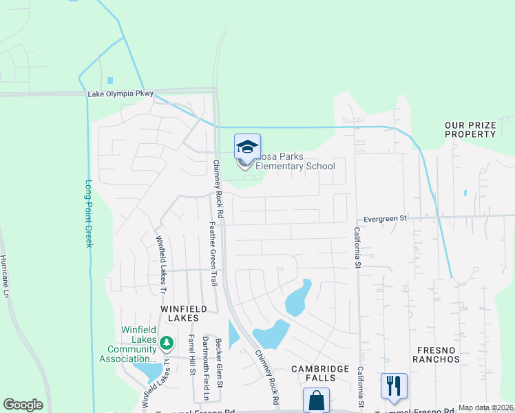 map of restaurants, bars, coffee shops, grocery stores, and more near 2110 Vermillion Oak Street in Fresno
