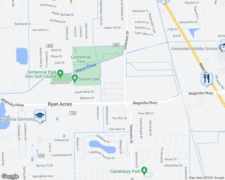 map of restaurants, bars, coffee shops, grocery stores, and more near 4606 Magnolia Pines Drive in Pearland