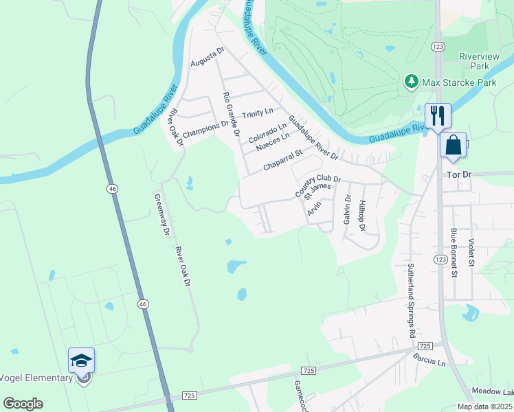 map of restaurants, bars, coffee shops, grocery stores, and more near 809 Country Club Drive in Seguin