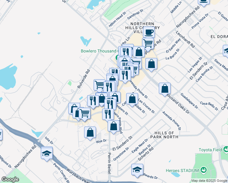 map of restaurants, bars, coffee shops, grocery stores, and more near 11803 Perrin Beitel Road in San Antonio