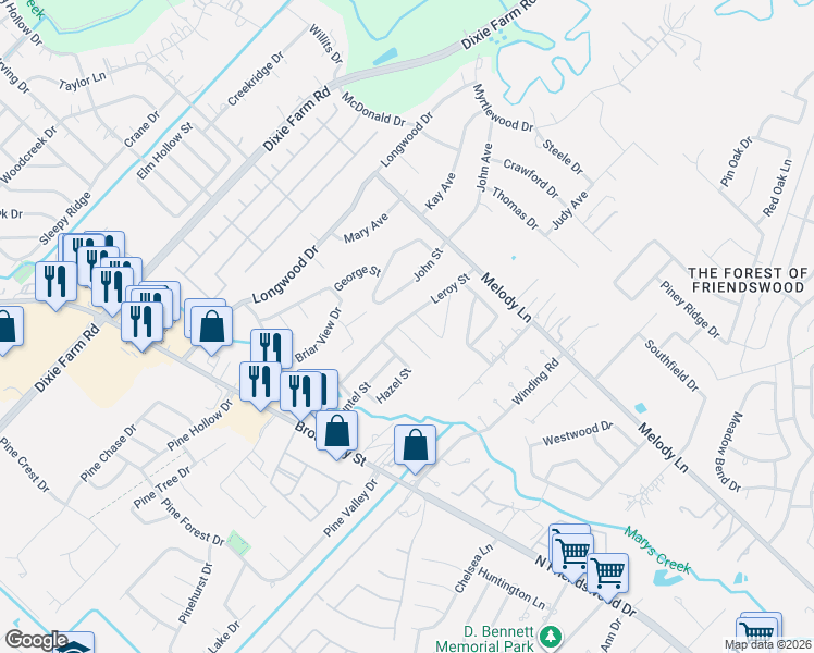 map of restaurants, bars, coffee shops, grocery stores, and more near 1316 Danielle Ln in Pearland