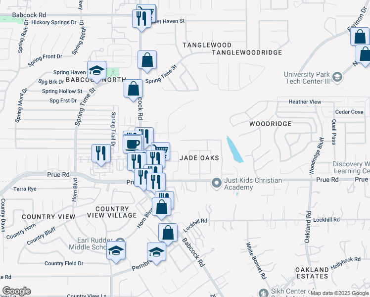 map of restaurants, bars, coffee shops, grocery stores, and more near 11251 Jade Spring in San Antonio