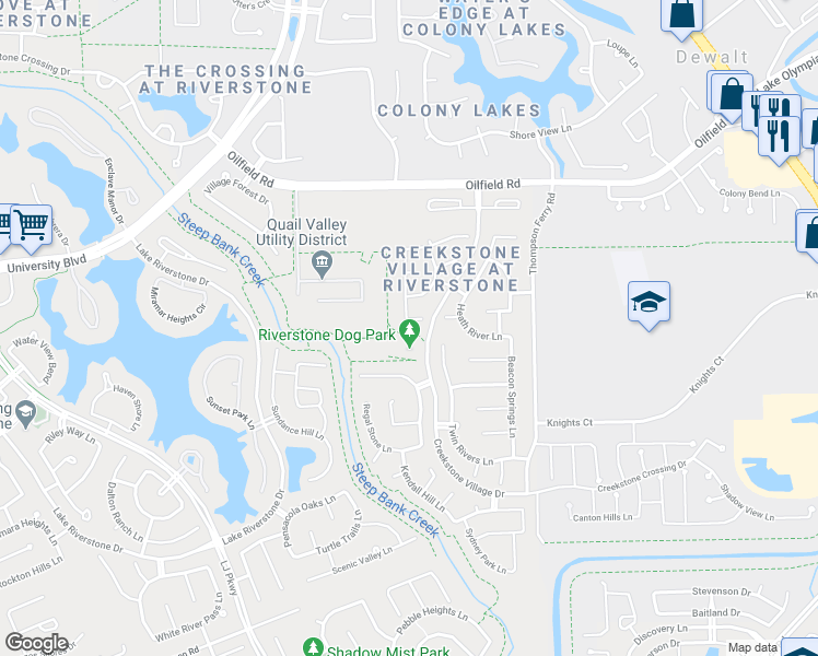 map of restaurants, bars, coffee shops, grocery stores, and more near 4019 Weatherfield Court in Sugar Land