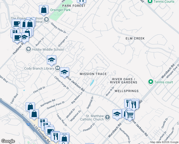 map of restaurants, bars, coffee shops, grocery stores, and more near 3721 Big Meadows Street in San Antonio