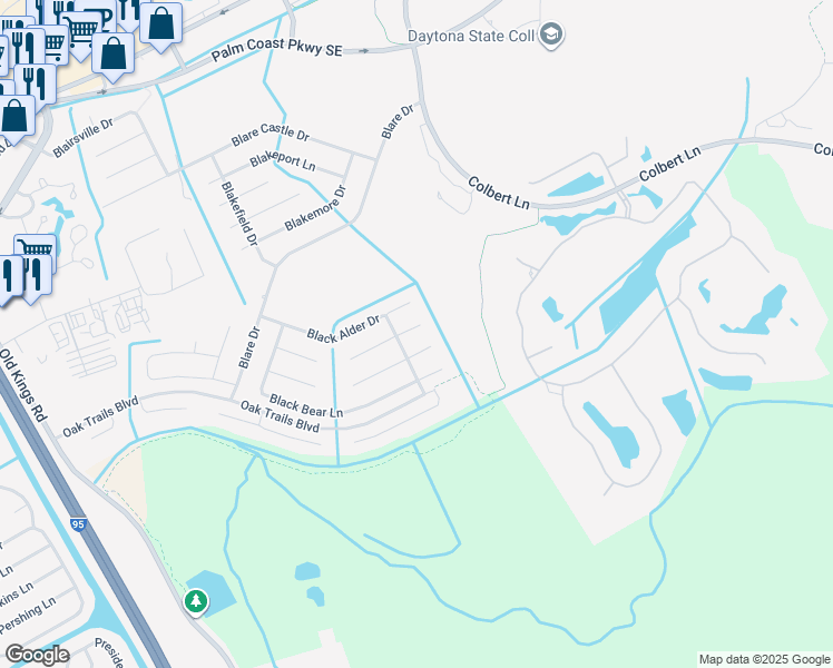 map of restaurants, bars, coffee shops, grocery stores, and more near 1 Blackberry Place in Palm Coast