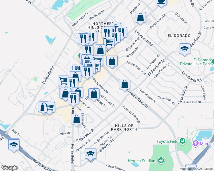 map of restaurants, bars, coffee shops, grocery stores, and more near 4310 Limpio Street in San Antonio