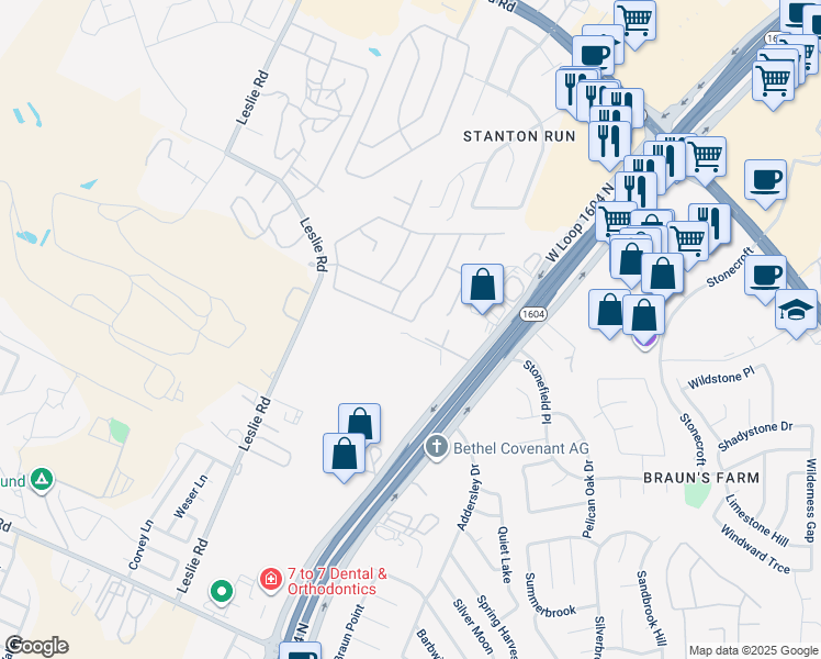 map of restaurants, bars, coffee shops, grocery stores, and more near 9602 Lindrith in Helotes