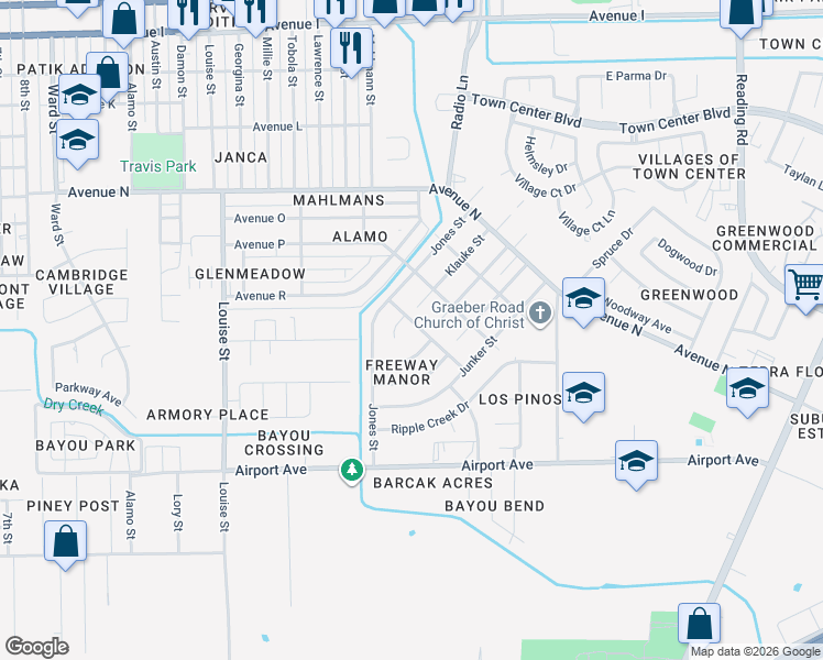map of restaurants, bars, coffee shops, grocery stores, and more near 2014 Briar Ridge Drive in Rosenberg