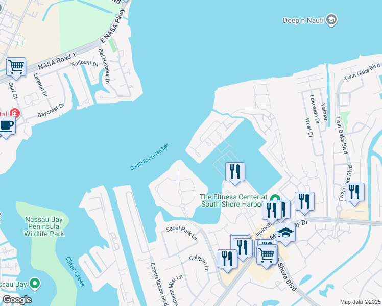 map of restaurants, bars, coffee shops, grocery stores, and more near 1632 Enterprise Circle in League City